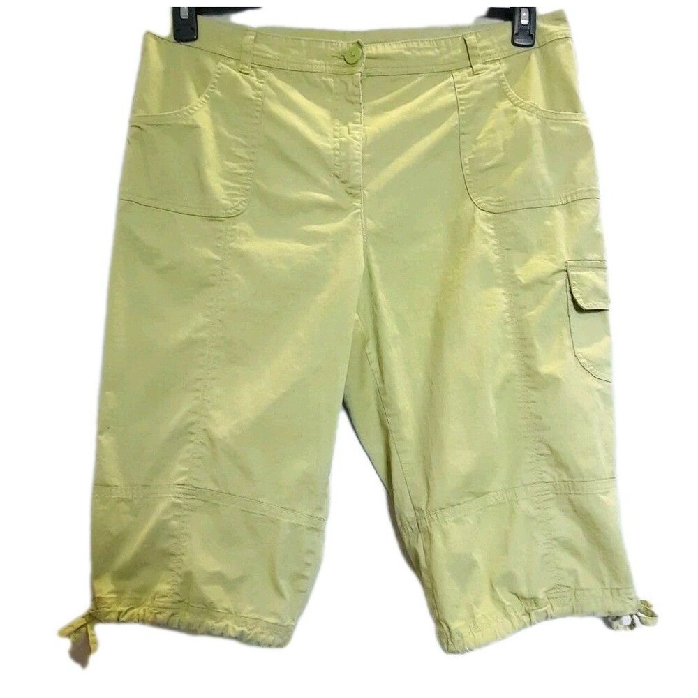 Karen Scott Spring Lime Green Cargo Capri Shorts Casual Cotton Plus Size 16 XLNT